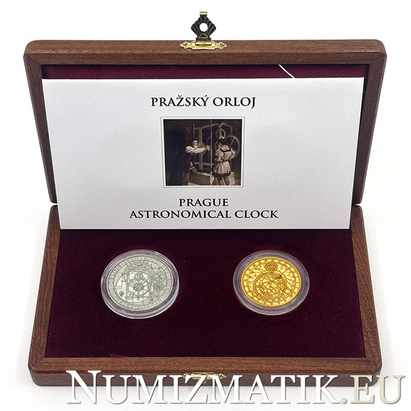 Pražský orloj - 600. výročie zostrojenia - zlatá medaila a strieborná minca - V. Oppl, I. Řehák