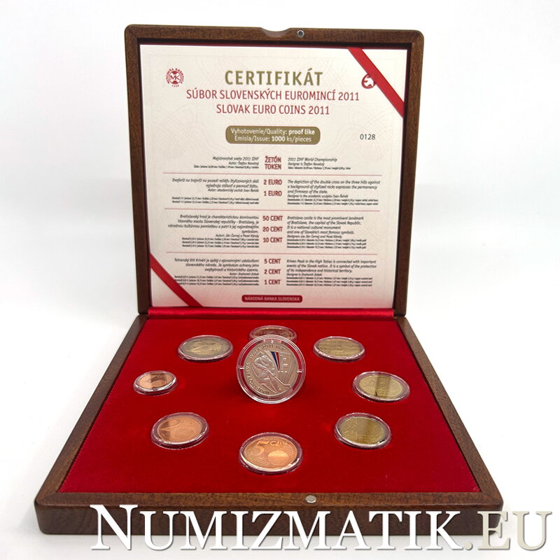 Sada mincí Slovenskej republiky 2011 - Majstrovstvá sveta v ľadovom hokeji IIHF Proof Like v drevenej etui