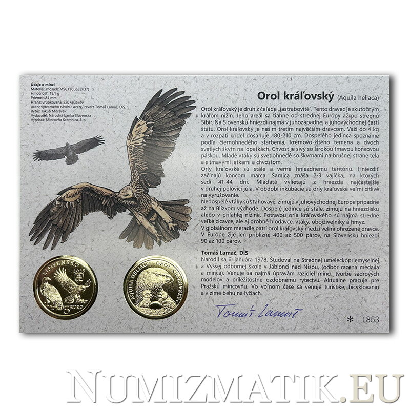 Autorská karta 5 EURO/2025 - Orol kráľovský - fauna a flóra na Slovensku