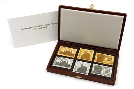 Najkrajšie poštové známky roka 1993 - 1995 - zlaté a strieborné známky v etui
