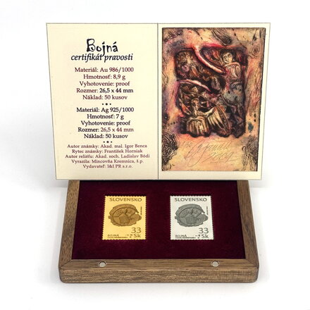 Nálezy z Bojnej - zlatá a strieborná známka v etui