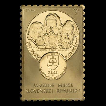 150 rokov spisovnej Slovenčiny - pamätná minca na zlatej plakete - M. Ronai