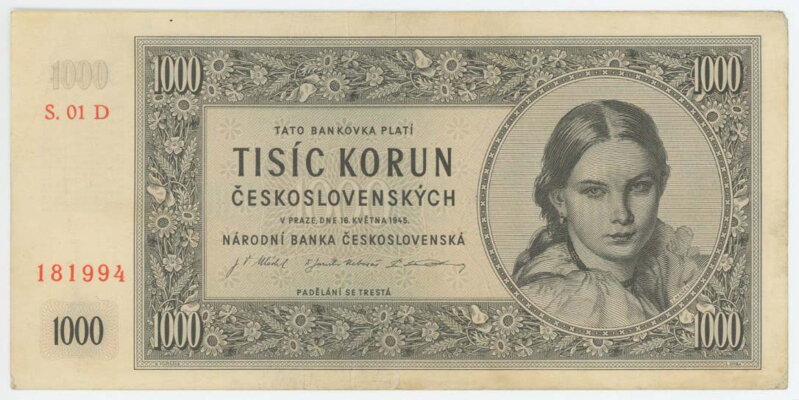 1000 Kčs/1945 séria 01 D