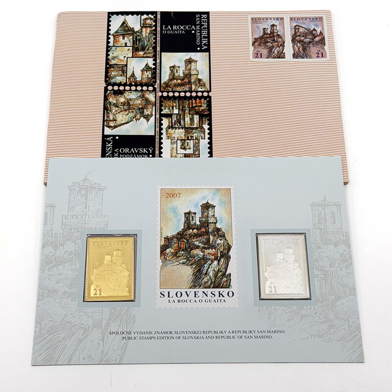 Oravský hrad, La Rocca O Guaita - spoločné vydanie známok SR a RSM - zlatá a strieborná známka