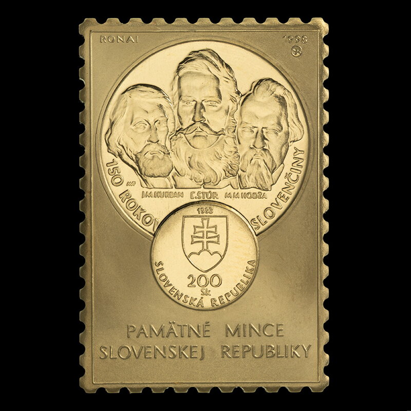 150 rokov spisovnej Slovenčiny - pamätná minca na zlatej plakete - M. Ronai