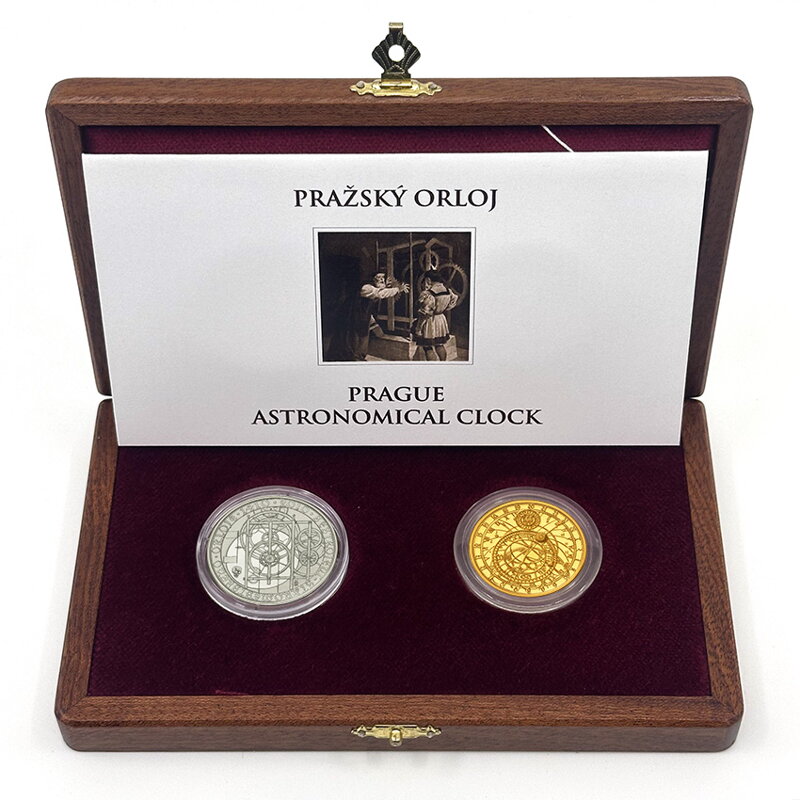 Pražský orloj - 600. výročie zostrojenia - zlatá medaila a strieborná minca - V. Oppl, I. Řehák