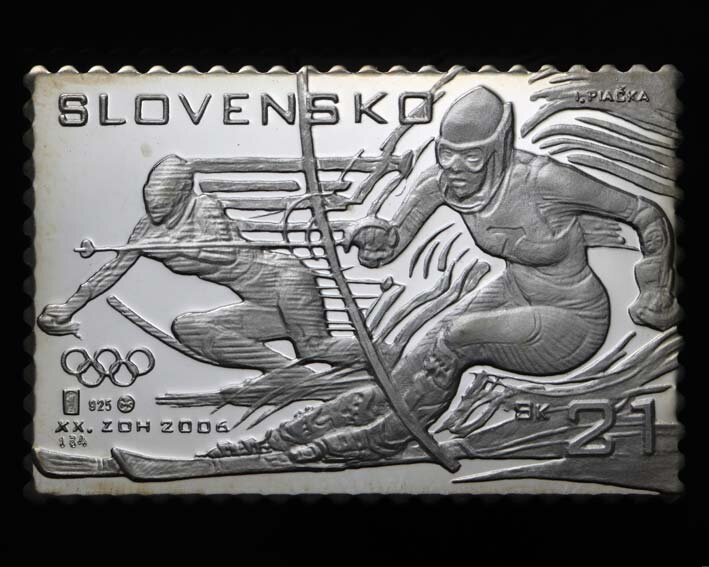 ZOH Turin 2006 - silver plaque in the shape of a stamp