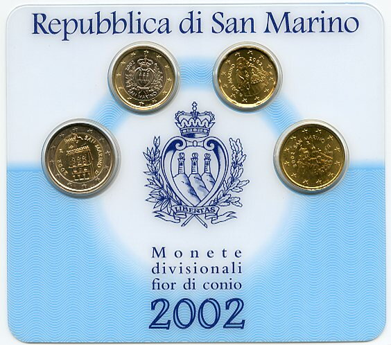 SAN MARINO - Set of euro coins 2002 - 20 cent, 50 cent, 1 €, 2 €