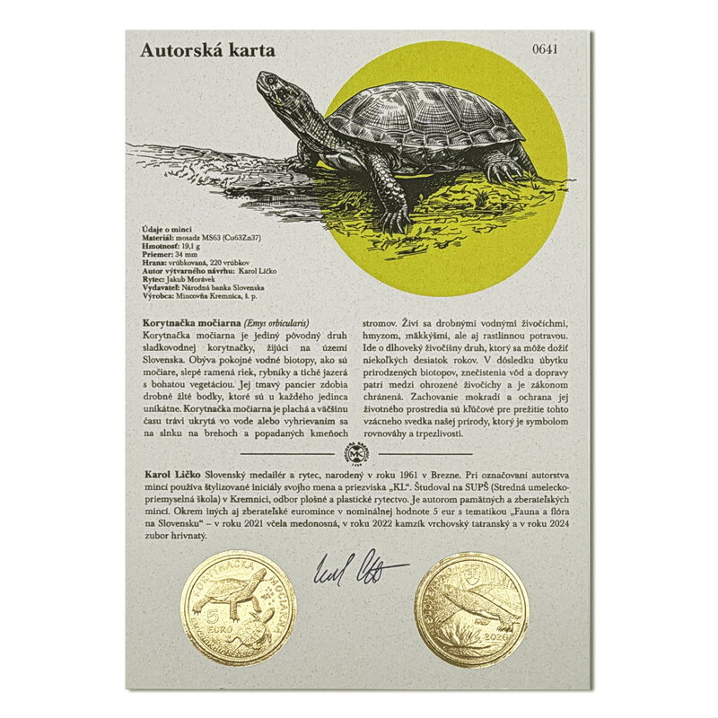 Autorská karta 5 EURO/2026 - Korytnačka močiarna - fauna a flóra na Slovensku
