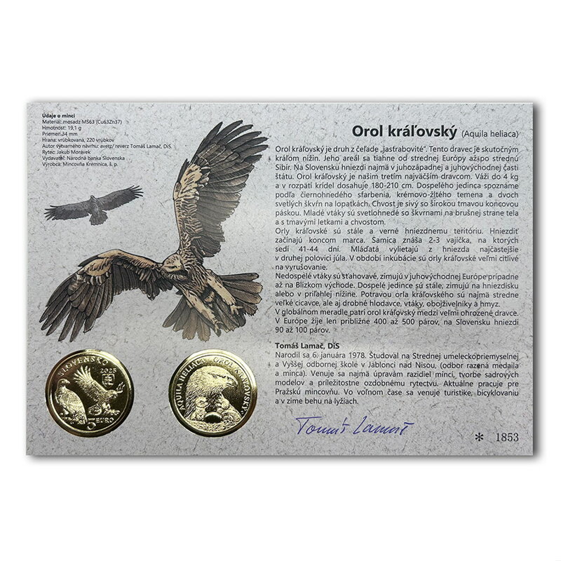 Autorská karta 5 EURO/2025 - Orol kráľovský - fauna a flóra na Slovensku