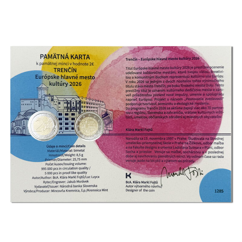Commemorative card 2 EURO/2026 - Trenčín 2026 - European capital of culture 
