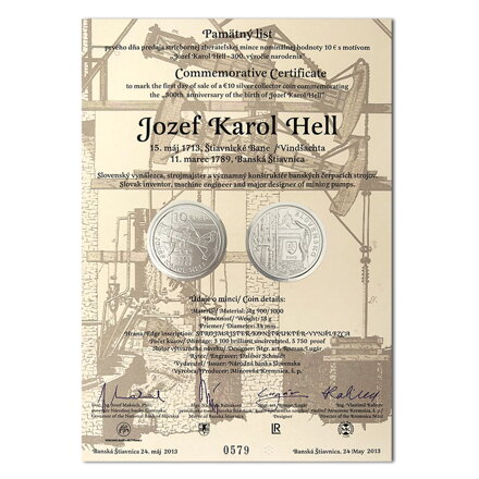 Pamätný list 10 EURO/2013 - Jozef Karol Hell – 300. výročie narodenia