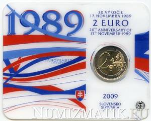 2 EURO/2009 - 20. výročie 17. novembra 1989 - Coin card