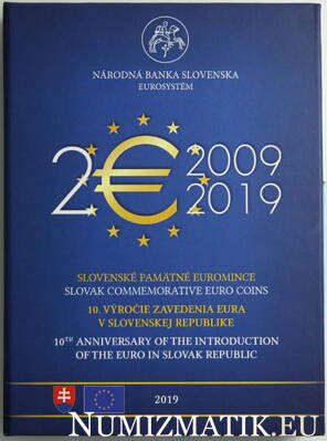 Sada mincí Slovenskej republiky 2019 - 10. výročie zavedenia Eura v SR, slovenské pamätné euromince